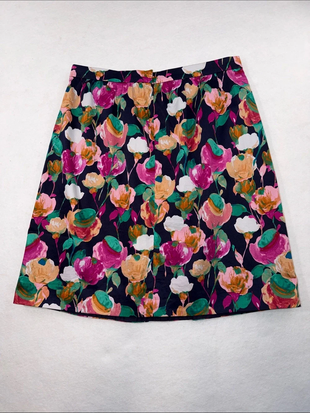 J. Crew Navy A-Line Skirt with Multicolor Floral Print